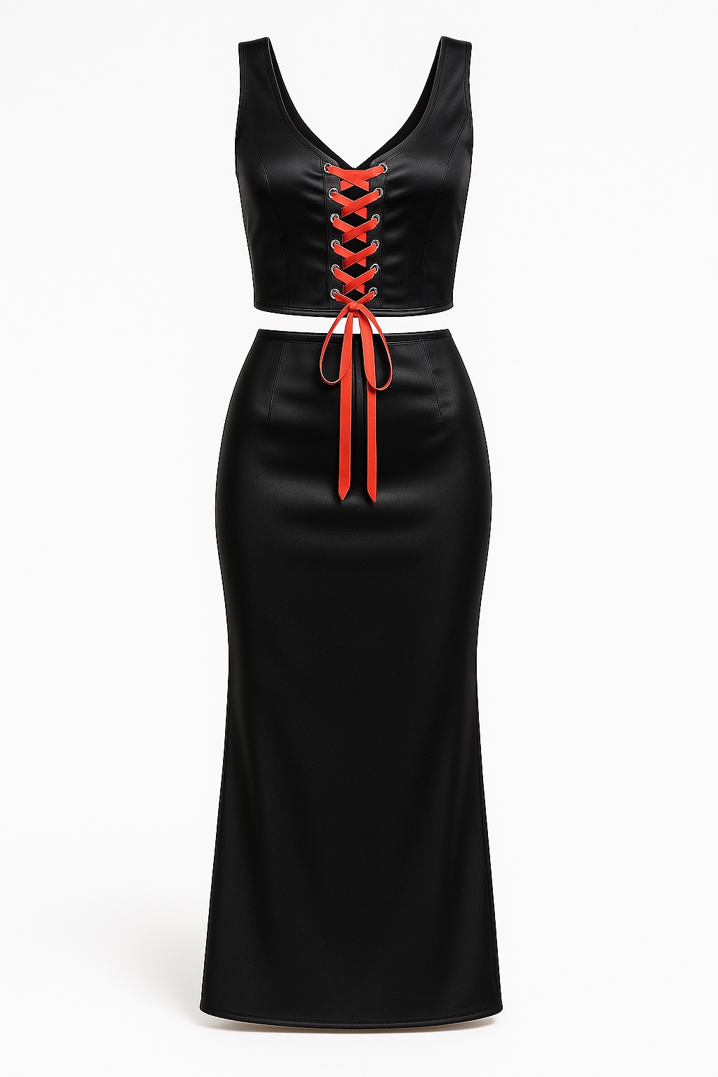 Φούστα Μαύρη δετό κόκκινο κορσέ