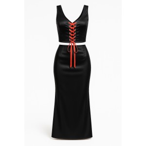 Φούστα Μαύρη δετό κόκκινο κορσέ Φούστα Μαύρη δετό κόκκινο κορσέ